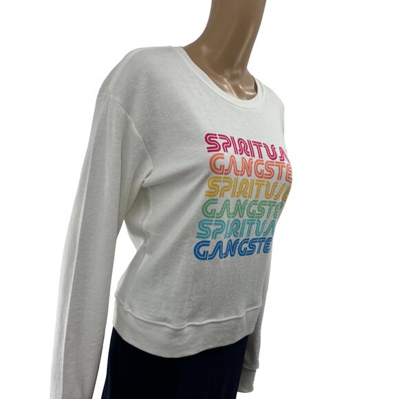 Spiritual Gangster White Crew Neck Rainbow Savasana Pullover Sweater - Picture 6 of 11
